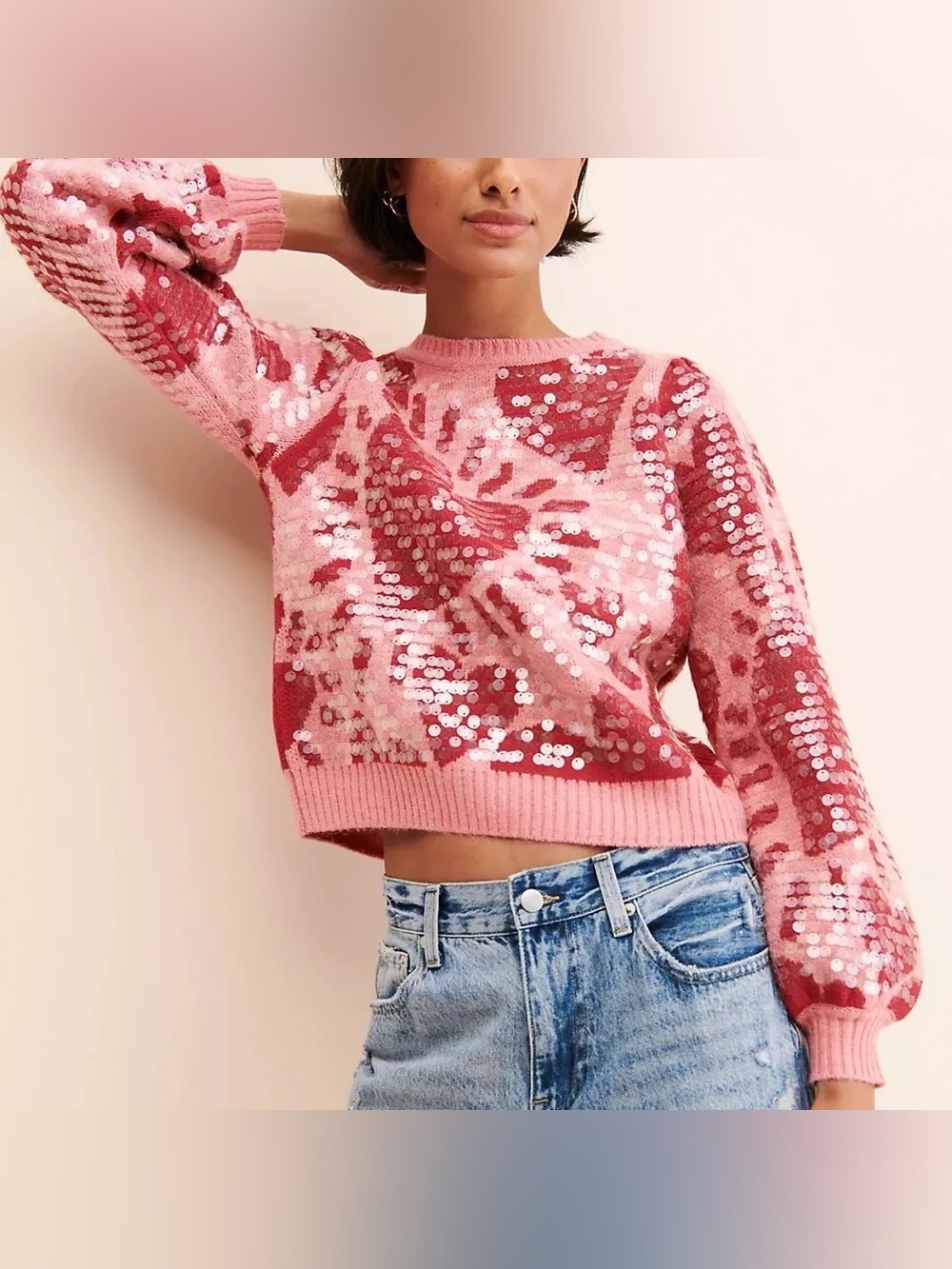 Medium fits small farm rio sequin pink heart pattern sweater